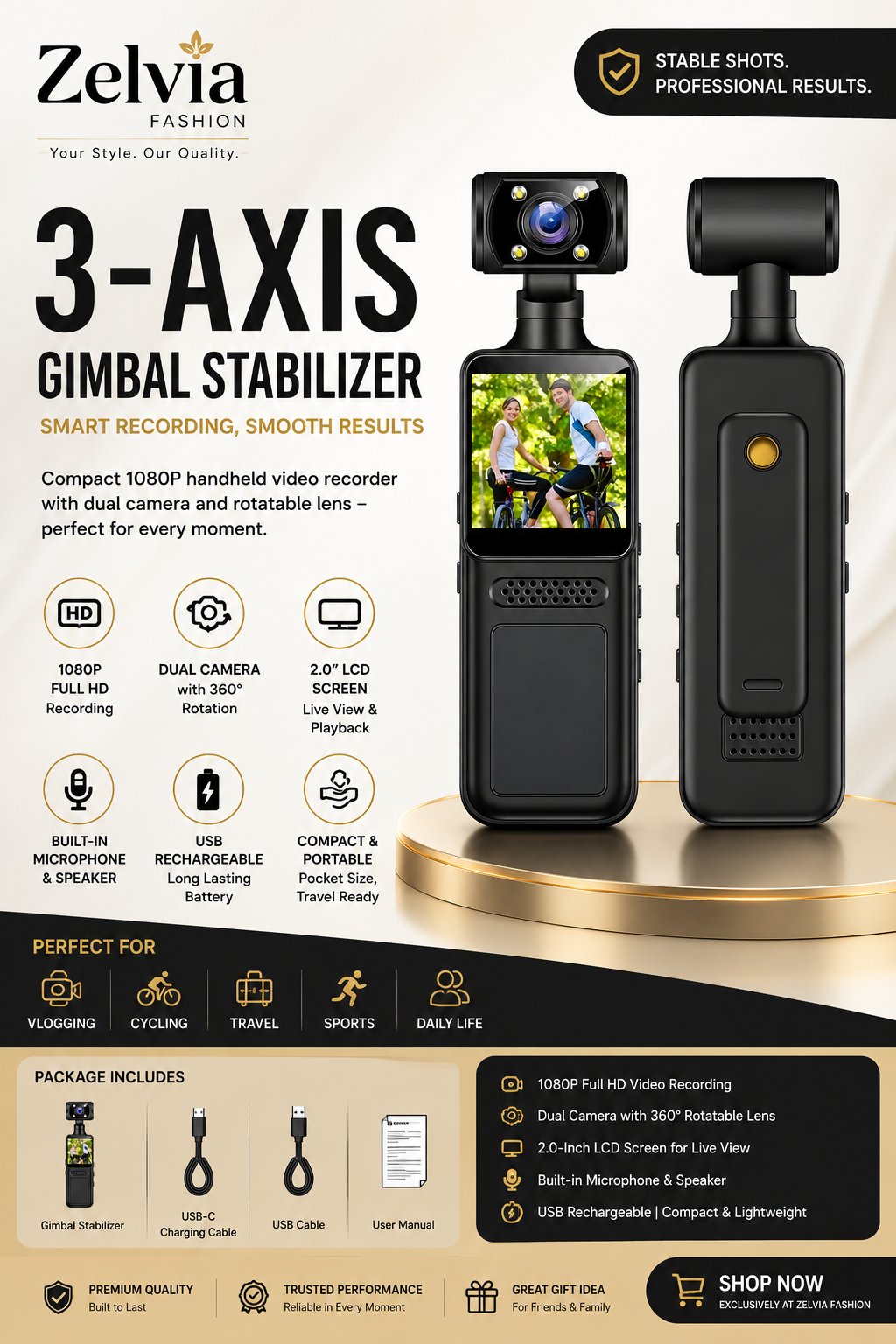 Smart 3-Axis Handheld Gimbal Stabilizer for Smartphones
