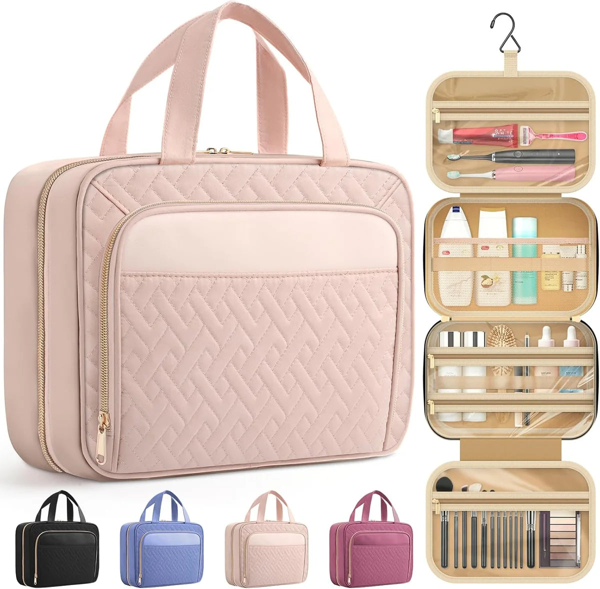 Premium Large Travel Cosmetic Bag – Waterproof Hanging Toiletry & Makeup Organizer with Hook