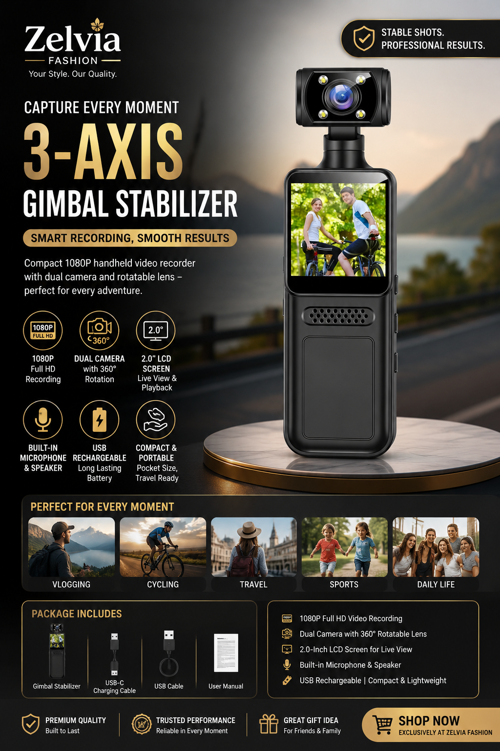 Smart 3-Axis Handheld Gimbal Stabilizer for Smartphones